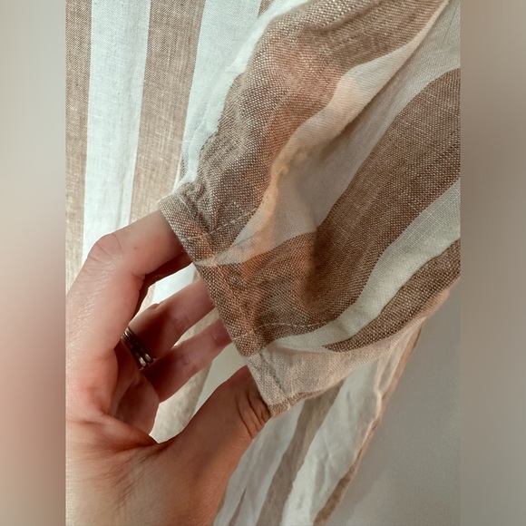 NWT Everlane linen striped midi dress with sleeves, size 2, tan and cream - Picture 8 of 12